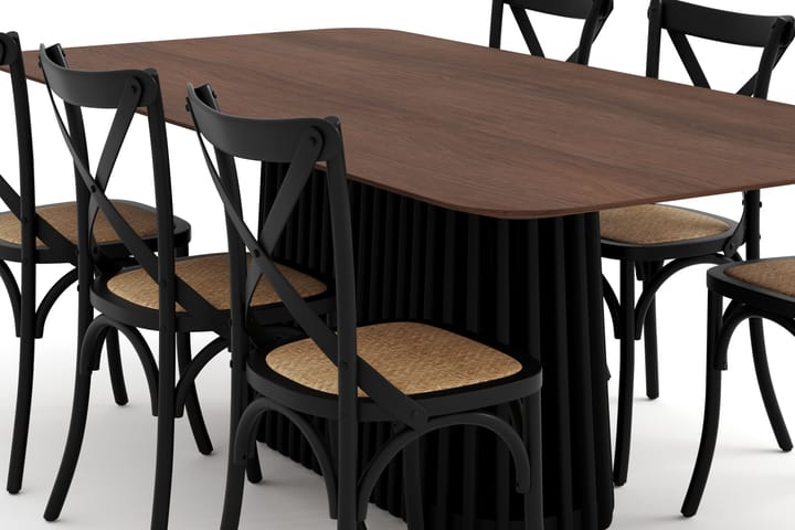 Ruokapöytä Nessira 210 cm 6 Prumerland tuolia - Ruskea/Musta - Ruokailuryhmä