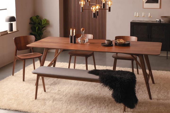 Ruokapöytä Skagana 220 cm sis 3 tuolia + penkki - Pähkinä/Ruskea/Harmaa - Ruokailuryhmä