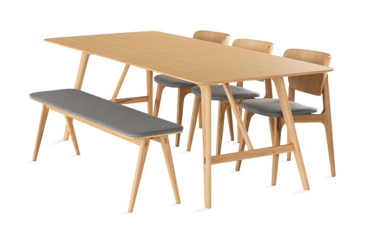 Ruokapöytä Skagana 220 cm sis 4 tuolia + penkki - Luonnonväri/Harmaa - Ruokailuryhmä