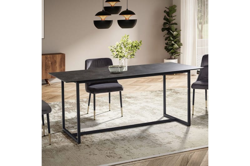 Ruokapöytä Wohnling Keramiikkainen klassinen jalasta metallinen runko Musta, musta marmori - Musta, musta marmori - Huonekalut - Pöytä & ruokailuryhmä - Ruokapöydät & keittiön pöydät