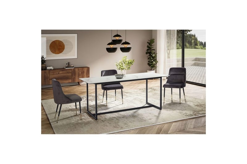 Ruokapöytä Wohnling Keramiikkainen klassinen jalasta metallinen runko Musta, valkoinen marmori - Musta, valkoinen marmori - Huonekalut - Pöytä & ruokailuryhmä - Ruokapöydät & keittiön pöydät
