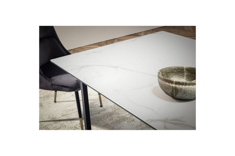 Ruokapöytä Wohnling Keramiikkainen klassinen jalasta metallinen runko Musta, valkoinen marmori - Musta, valkoinen marmori - Huonekalut - Pöytä & ruokailuryhmä - Ruokapöydät & keittiön pöydät
