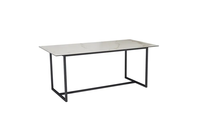 Ruokapöytä Wohnling Keramiikkainen klassinen jalasta metallinen runko Musta, valkoinen marmori, Musta, valkoinen marmori