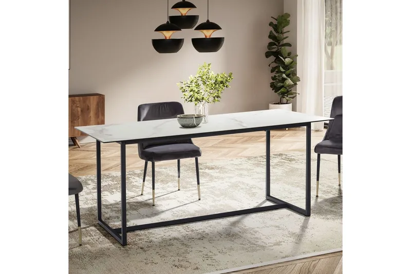 Ruokapöytä Wohnling Keramiikkainen klassinen jalasta metallinen runko Musta, valkoinen marmori - Musta, valkoinen marmori - Huonekalut - Pöytä & ruokailuryhmä - Ruokapöydät & keittiön pöydät