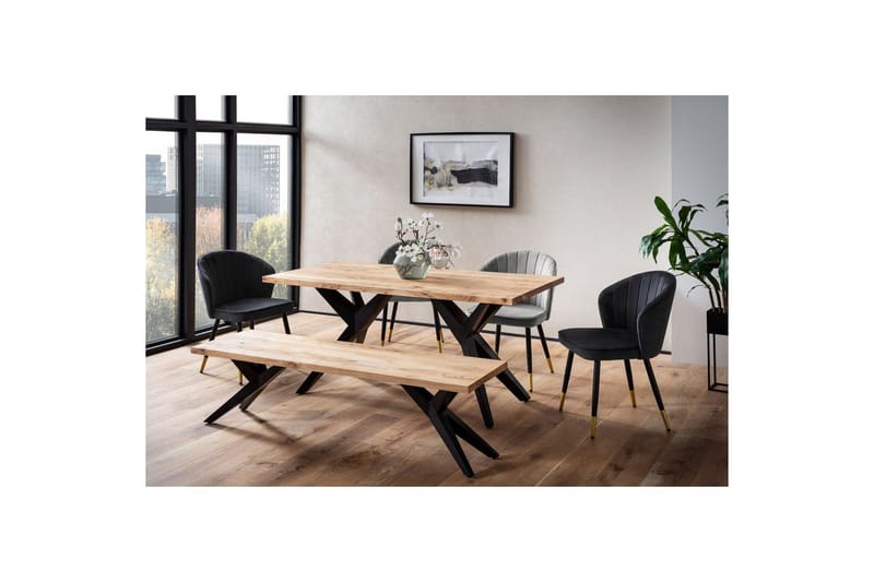 Ruokapöytä Wohnling kokopuuta teollinen loft-tyyli kulmikas metallijalkakehys 180x90 cm - 180x90 cm - Huonekalut - Pöytä & ruokailuryhmä - Ruokailuryhmä