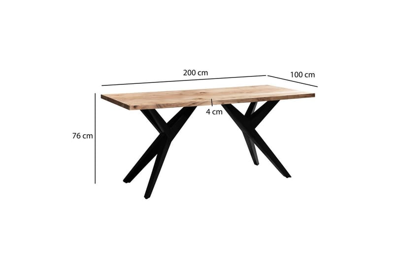 Ruokapöytä Wohnling kokopuuta teollinen loft-tyyli kulmikas metallijalkakehys 200x100 cm - 200x100 cm - Huonekalut - Pöytä & ruokailuryhmä - Ruokailuryhmä