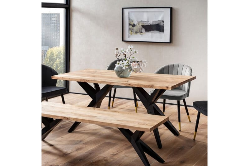 Ruokapöytä Wohnling kokopuuta teollinen loft-tyyli kulmikas metallijalkakehys 200x100 cm - 200x100 cm - Huonekalut - Pöytä & ruokailuryhmä - Ruokailuryhmä