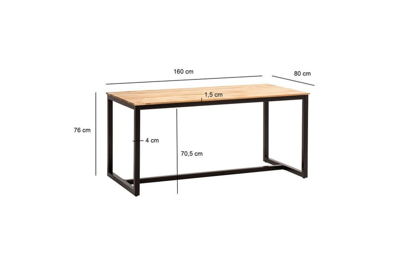 Ruokapöytä Wohnling kokopuuta teollinen loft-tyyli metallijalkakehys 160x80 cm - 160x80 cm - Huonekalut - Pöytä & ruokailuryhmä - Ruokapöydät & keittiön pöydät