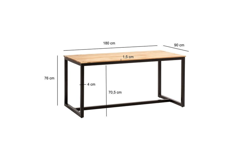 Ruokapöytä Wohnling kokopuuta teollinen loft-tyyli metallijalkakehys 180x90 cm - 180x90 cm - Huonekalut - Pöytä & ruokailuryhmä - Ruokapöydät & keittiön pöydät