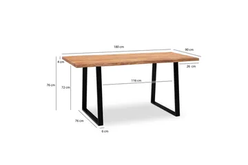 Ruokapöytä Wohnling Massiivipuu puureunuksilla suorakulmainen maalaistalo Musta, suora, 180x90 cm - Musta, suora, 180x90 cm - Huonekalut - Pöytä & ruokailuryhmä - Ruokapöydät & keittiön pöydät