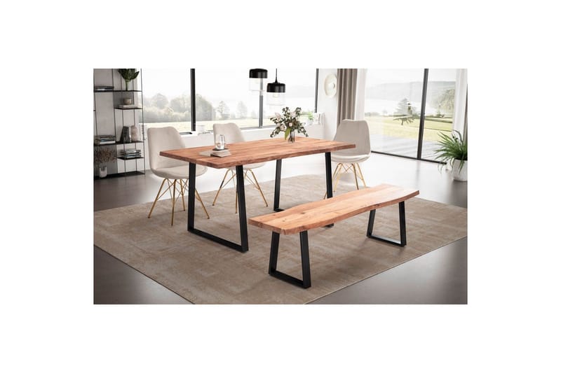 Ruokapöytä Wohnling Massiivipuu puureunuksilla suorakulmainen maalaistalo Musta, suora, 140x80 cm - Musta, suora, 140x80 cm - Huonekalut - Pöytä & ruokailuryhmä - Ruokailuryhmä