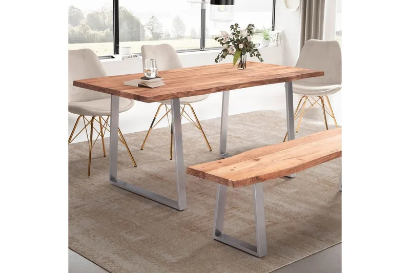 Ruokapöytä Wohnling Massiivipuu puureunuksilla suorakulmainen maalaistalo Hopea, Suora, 180x90 cm - Hopea, Suora, 180x90 cm - Huonekalut - Pöytä & ruokailuryhmä - Ruokailuryhmä