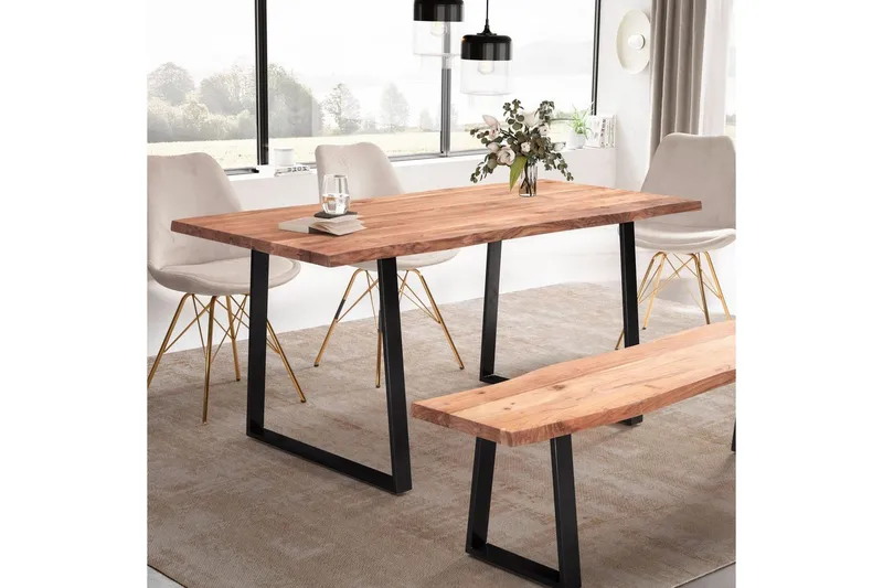 Ruokapöytä Wohnling Massiivipuu puureunuksilla suorakulmainen maalaistalo Musta, suora, 140x80 cm - Musta, suora, 140x80 cm - Huonekalut - Pöytä & ruokailuryhmä - Ruokailuryhmä