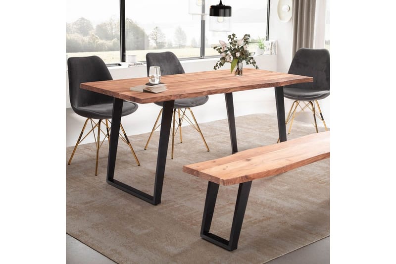 Ruokapöytä Wohnling Massiivipuu puureunuksilla suorakulmainen maalaistalo Musta, viisto, 140x80 cm - Musta, viisto, 140x80 cm - Huonekalut - Pöytä & ruokailuryhmä - Ruokailuryhmä