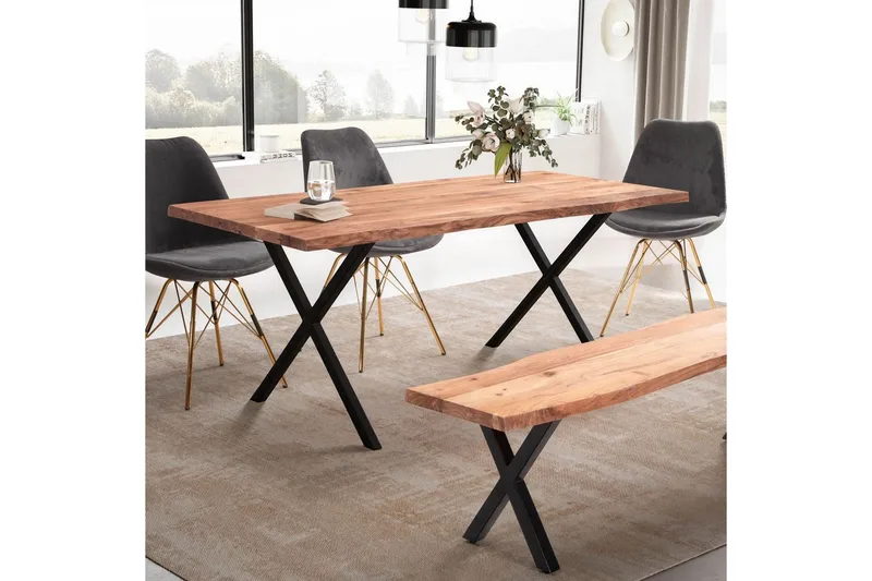 Ruokapöytä Wohnling Massiivipuu puureunuksilla suorakulmainen maalaistalo Musta, ristikkäinen, 120x60 cm - Musta, ristikkäinen, 120x60 cm - Huonekalut - Pöytä & ruokailuryhmä - Ruokailuryhmä