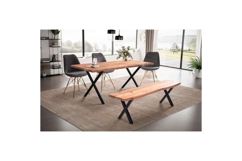 Ruokapöytä Wohnling Massiivipuu puureunuksilla suorakulmainen maalaistalo Musta, ristikkäinen, 200x100 cm - Musta, ristikkäinen, 200x100 cm - Huonekalut - Pöytä & ruokailuryhmä - Ruokailuryhmä