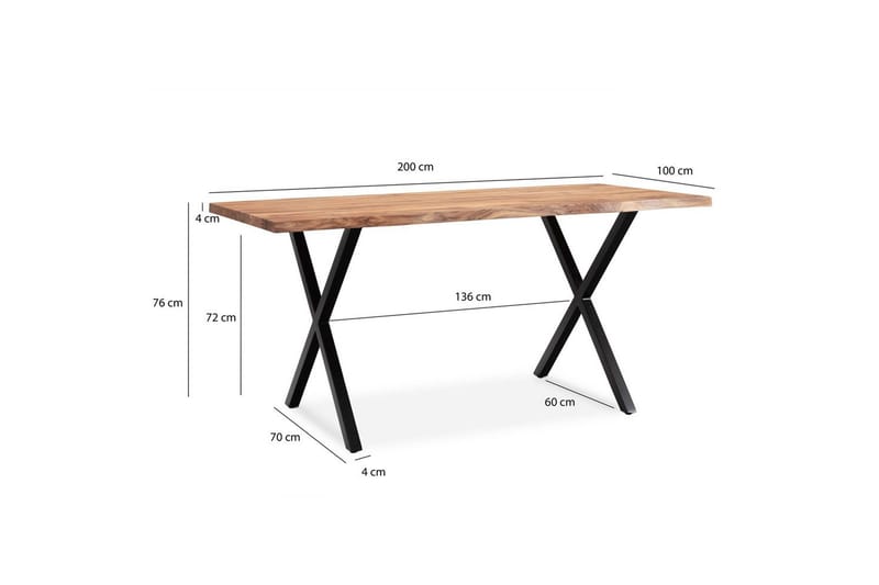 Ruokapöytä Wohnling Massiivipuu puureunuksilla suorakulmainen maalaistalo Musta, ristikkäinen, 200x100 cm - Musta, ristikkäinen, 200x100 cm - Huonekalut - Pöytä & ruokailuryhmä - Ruokailuryhmä