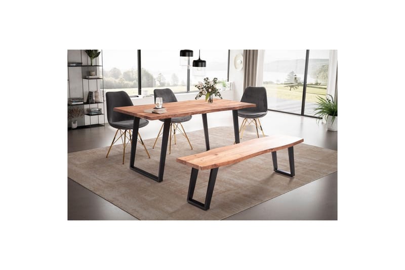 Ruokapöytä Wohnling Massiivipuu puureunuksilla suorakulmainen maalaistalo Musta, viisto, 180x90 cm - Musta, viisto, 180x90 cm - Huonekalut - Pöytä & ruokailuryhmä - Ruokailuryhmä