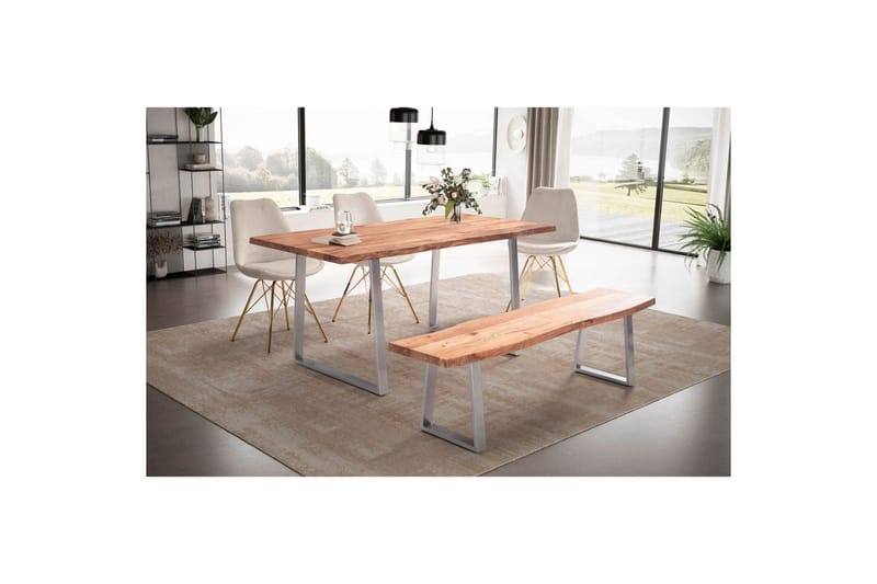 Ruokapöytä Wohnling Massiivipuu puureunuksilla suorakulmainen maalaistalo Hopea, Suora, 200x100 cm - Hopea, Suora, 200x100 cm - Huonekalut - Pöytä & ruokailuryhmä - Ruokailuryhmä