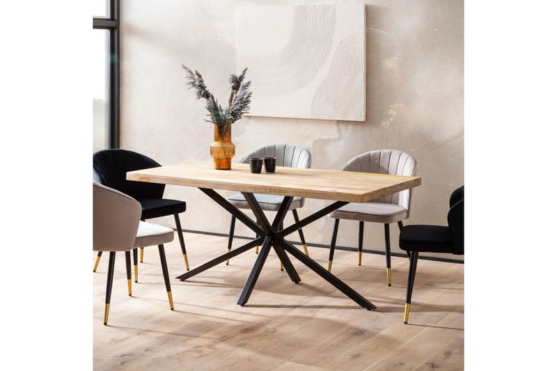 Ruokapöytä Wohnling massiivipuuta metallinen ristijalka, teollinen ilme 180x90 cm - 180x90 cm - Huonekalut - Pöytä & ruokailuryhmä - Ruokailuryhmä