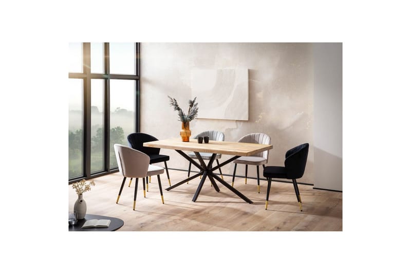 Ruokapöytä Wohnling massiivipuuta metallinen ristijalka, teollinen ilme 180x90 cm - 180x90 cm - Huonekalut - Pöytä & ruokailuryhmä - Ruokailuryhmä