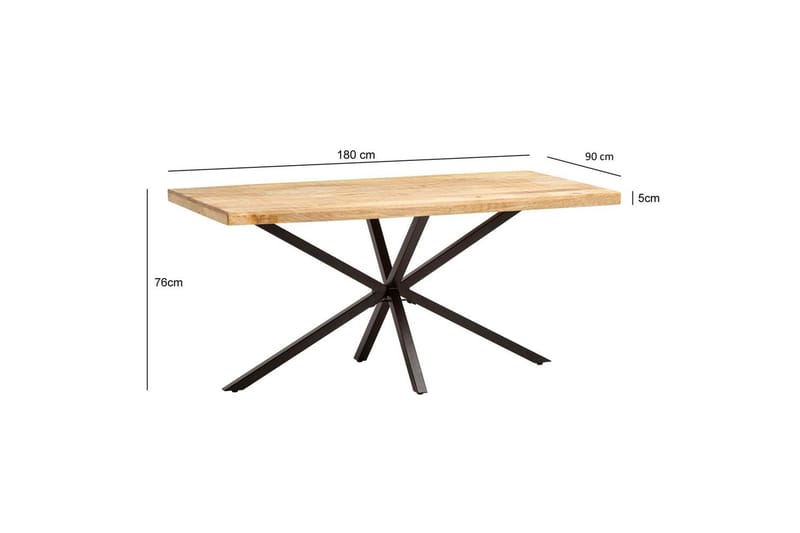 Ruokapöytä Wohnling massiivipuuta metallinen ristijalka, teollinen ilme 180x90 cm - 180x90 cm - Huonekalut - Pöytä & ruokailuryhmä - Ruokailuryhmä