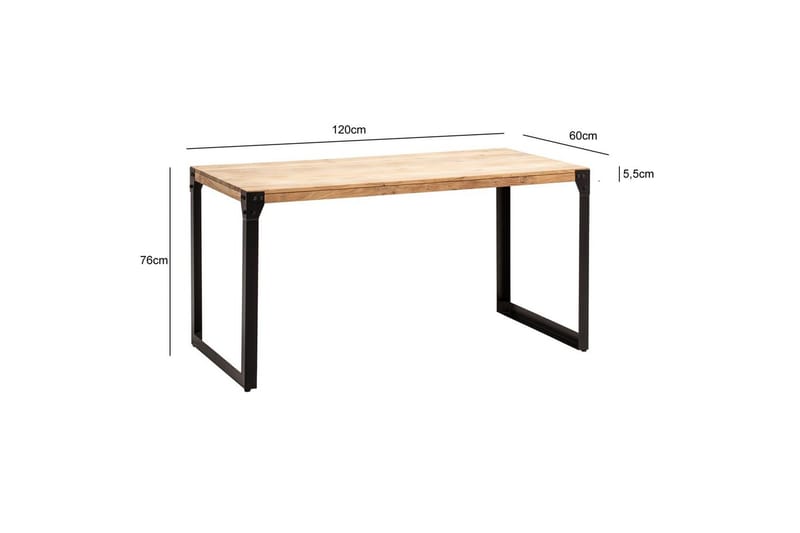 Ruokapöytä Wohnling massiivipuuta suorat metallijalat, teollinen loft-tyyli 120x60 cm - 120x60 cm - Huonekalut - Pöytä & ruokailuryhmä - Ruokailuryhmä