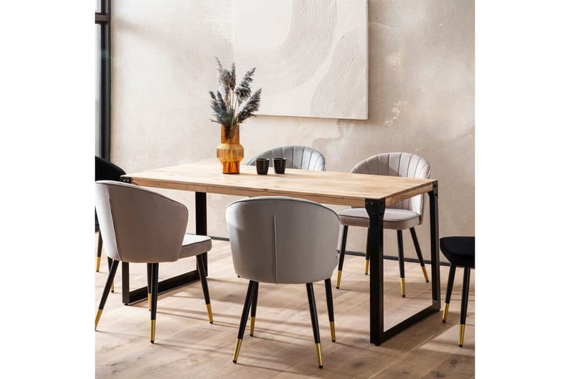 Ruokapöytä Wohnling massiivipuuta suorat metallijalat, teollinen loft-tyyli 140x80 cm - 140x80 cm - Huonekalut - Pöytä & ruokailuryhmä - Ruokailuryhmä