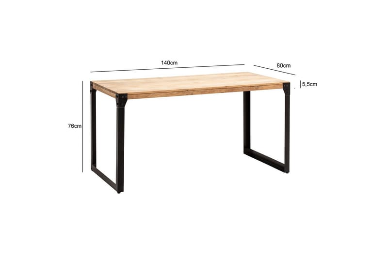 Ruokapöytä Wohnling massiivipuuta suorat metallijalat, teollinen loft-tyyli 140x80 cm - 140x80 cm - Huonekalut - Pöytä & ruokailuryhmä - Ruokailuryhmä