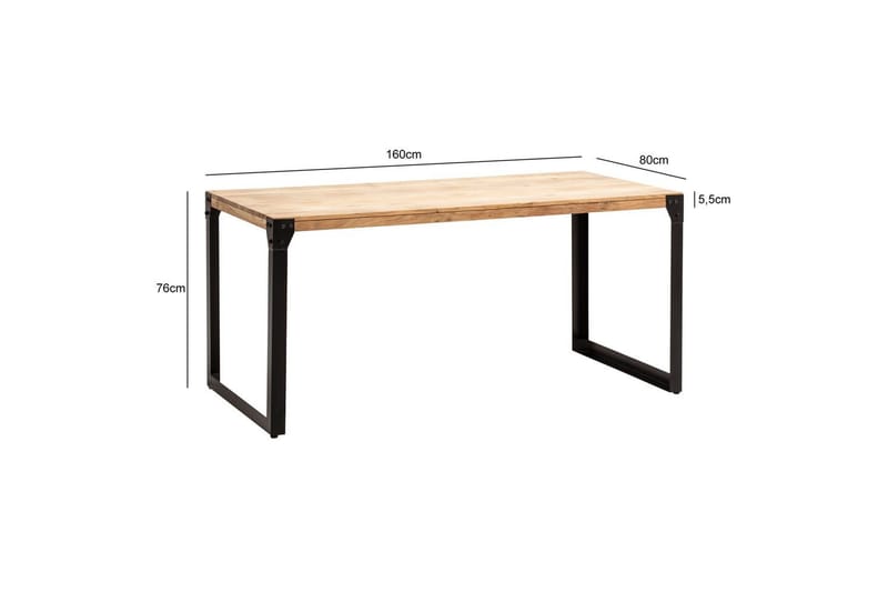 Ruokapöytä Wohnling massiivipuuta suorat metallijalat, teollinen loft-tyyli 160x80 cm - 160x80 cm - Huonekalut - Pöytä & ruokailuryhmä - Ruokailuryhmä
