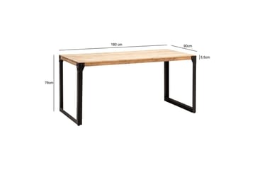 Ruokapöytä Wohnling massiivipuuta suorat metallijalat, teollinen loft-tyyli 180x90 cm - 180x90 cm - Huonekalut - Pöytä & ruokailuryhmä - Ruokapöydät & keittiön pöydät