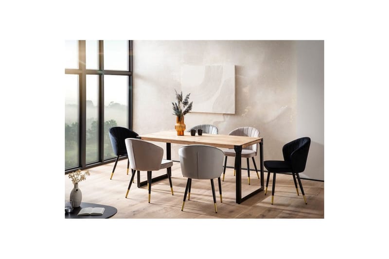 Ruokapöytä Wohnling massiivipuuta suorat metallijalat, teollinen loft-tyyli 180x90 cm - 180x90 cm - Huonekalut - Pöytä & ruokailuryhmä - Ruokailuryhmä