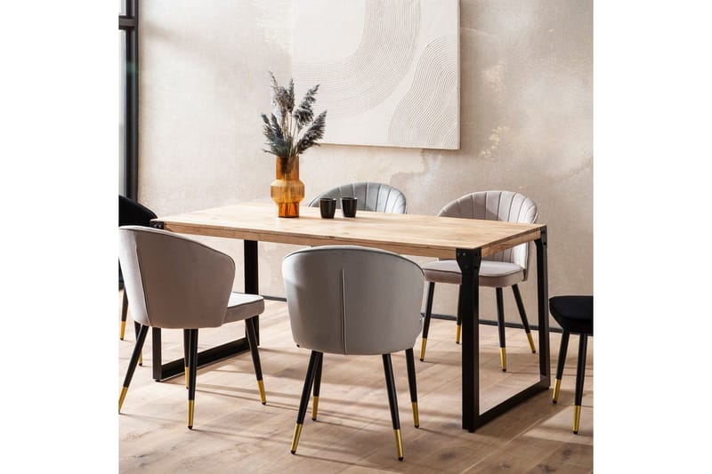 Ruokapöytä Wohnling massiivipuuta suorat metallijalat, teollinen loft-tyyli 180x90 cm - 180x90 cm - Huonekalut - Pöytä & ruokailuryhmä - Ruokailuryhmä