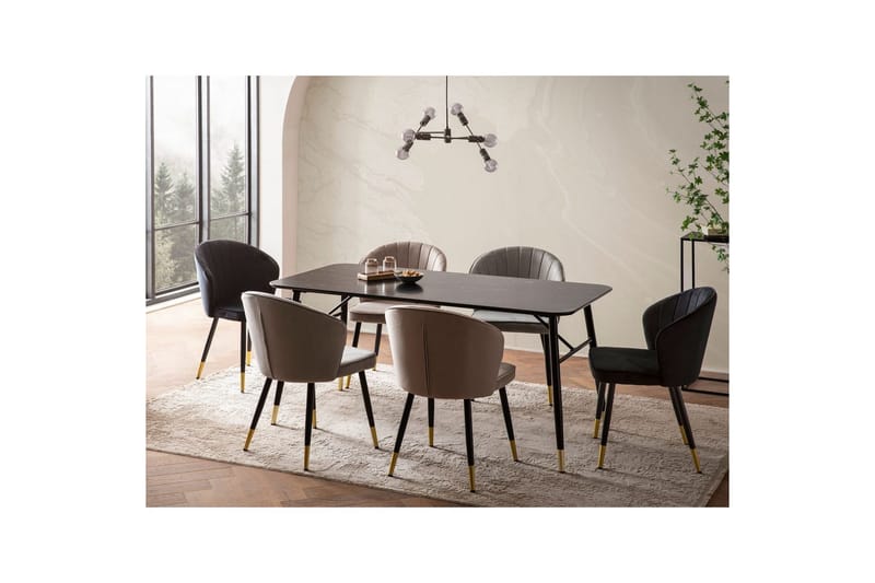 Ruokapöytä Wohnling Moderni tyyli, MDF, metalliset kultakärkijalat. Marmori, musta, 200x90 cm - Marmori, musta, 200x90 cm - Huonekalut - Pöytä & ruokailuryhmä - Ruokailuryhmä