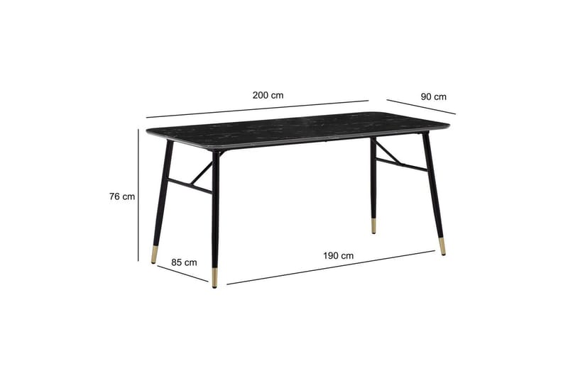 Ruokapöytä Wohnling Moderni tyyli, MDF, metalliset kultakärkijalat. Marmori, musta, 200x90 cm - Marmori, musta, 200x90 cm - Huonekalut - Pöytä & ruokailuryhmä - Ruokailuryhmä