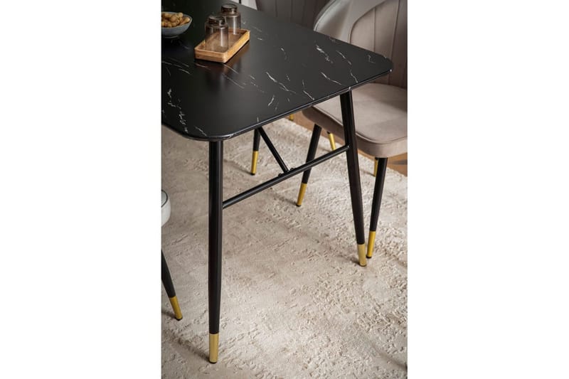 Ruokapöytä Wohnling Moderni tyyli, MDF, metalliset kultakärkijalat. Marmori, musta, 200x90 cm - Marmori, musta, 200x90 cm - Huonekalut - Pöytä & ruokailuryhmä - Ruokailuryhmä
