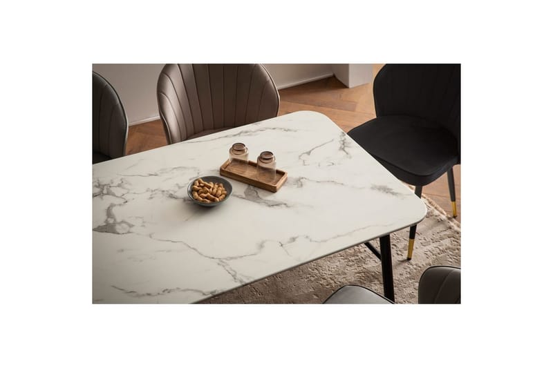 Ruokapöytä Wohnling Moderni tyyli, MDF, metalliset kultakärkijalat. Marmori, valkoinen, 120x60 cm - Marmori, valkoinen, 120x60 cm - Huonekalut - Pöytä & ruokailuryhmä - Ruokailuryhmä