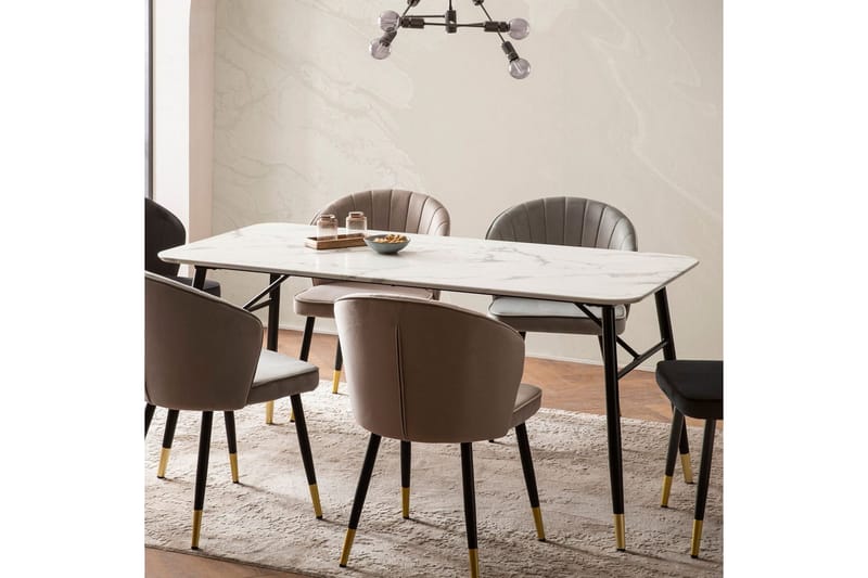 Ruokapöytä Wohnling Moderni tyyli, MDF, metalliset kultakärkijalat. Marmori, valkoinen, 160x80 cm - Marmori, valkoinen, 160x80 cm - Huonekalut - Pöytä & ruokailuryhmä - Ruokailuryhmä
