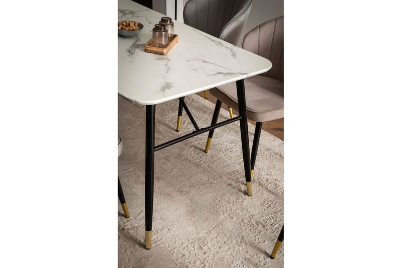 Ruokapöytä Wohnling Moderni tyyli, MDF, metalliset kultakärkijalat. Marmori, valkoinen, 160x80 cm - Marmori, valkoinen, 160x80 cm - Huonekalut - Pöytä & ruokailuryhmä - Ruokailuryhmä