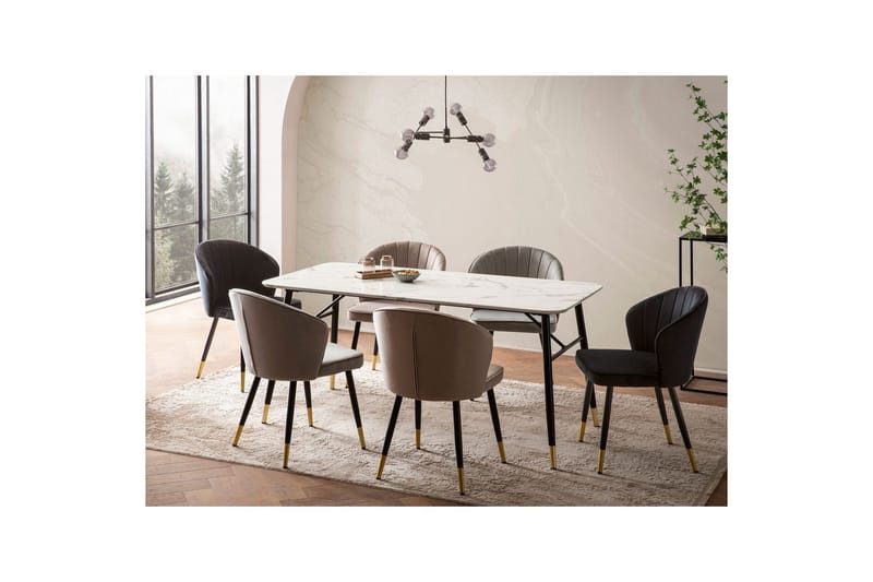 Ruokapöytä Wohnling Moderni tyyli, MDF, metalliset kultakärkijalat. Marmori, valkoinen, 180x90 cm - Marmori, valkoinen, 180x90 cm - Huonekalut - Pöytä & ruokailuryhmä - Ruokailuryhmä