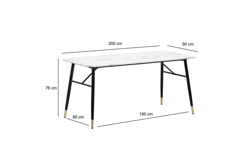 Ruokapöytä Wohnling Moderni tyyli, MDF, metalliset kultakärkijalat. Marmori, valkoinen, 200x90 cm - Marmori, valkoinen, 200x90 cm - Huonekalut - Pöytä & ruokailuryhmä - Ruokailuryhmä