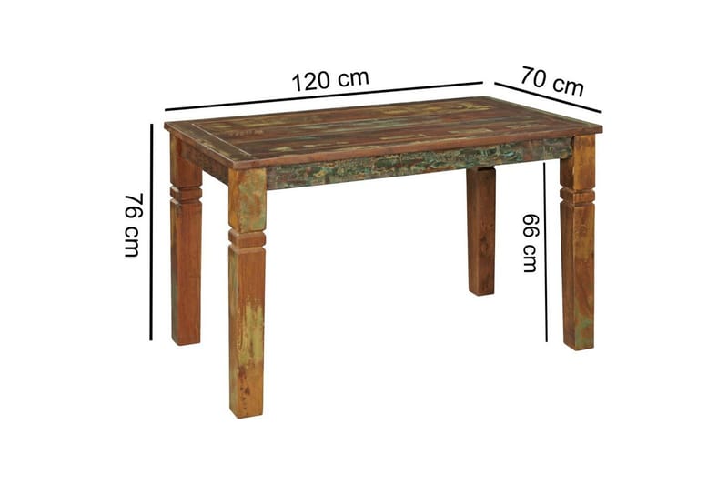 Ruokapöytä Wohnling Täyspuinen maalaistyylinen Kierrätetty Mangopuu, 120x70 cm - Kierrätetty Mangopuu, 120x70 cm - Huonekalut - Pöytä & ruokailuryhmä - Ruokapöydät & keittiön pöydät