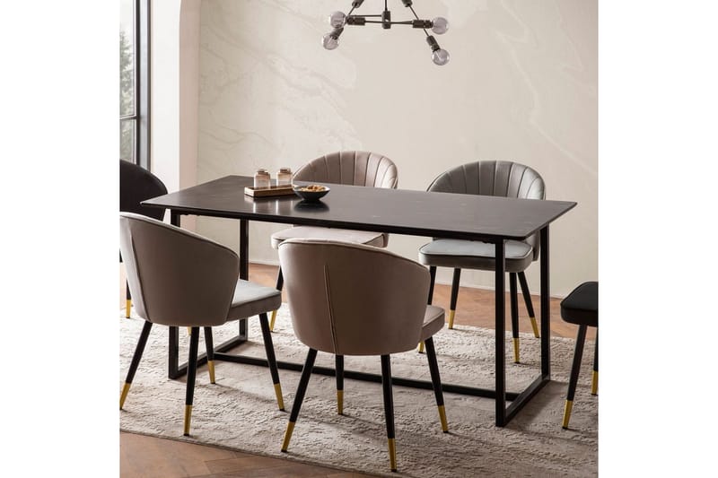 Ruokapöytä Wohnling Teollinen parvi tyyli MDF, metalliset kultaiset jalkavinkit Marmori, musta, 200x90 cm - Marmori, musta, 200x90 cm - Huonekalut - Pöytä & ruokailuryhmä - Ruokapöydät & keittiön pöydät