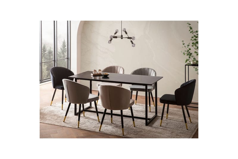 Ruokapöytä Wohnling Teollinen parvi tyyli MDF, metalliset kultaiset jalkavinkit Marmori, musta, 200x90 cm - Marmori, musta, 200x90 cm - Huonekalut - Pöytä & ruokailuryhmä - Ruokapöydät & keittiön pöydät