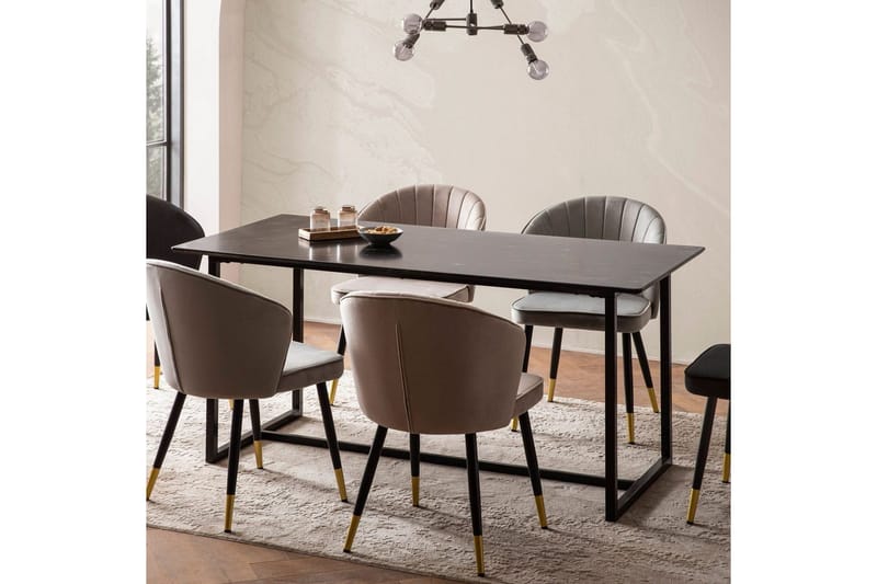 Ruokapöytä Wohnling Teollinen parvi tyyli MDF, metalliset kultaiset jalkavinkit Marmori, musta, 120x60 cm - Marmori, musta, 120x60 cm - Huonekalut - Pöytä & ruokailuryhmä - Ruokapöydät & keittiön pöydät