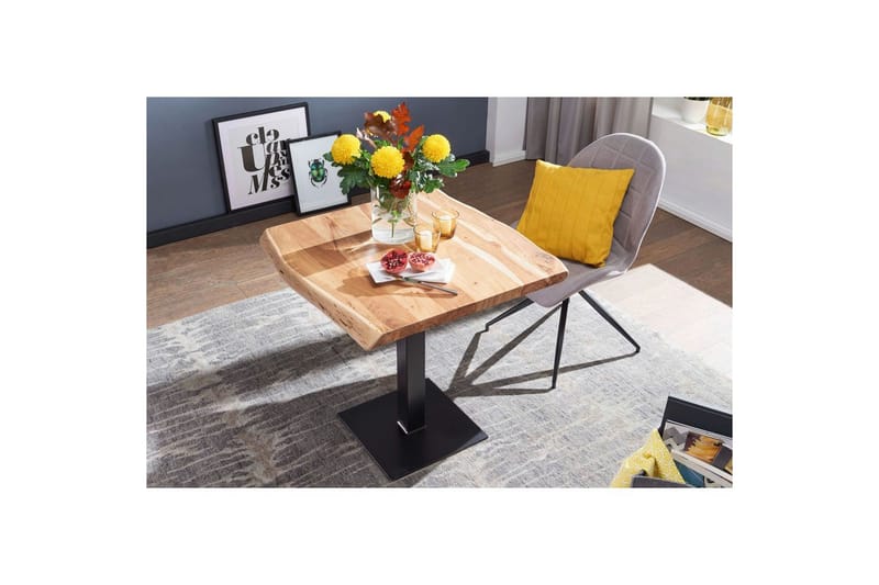 Ruokapöytä Wohnling Puureunainen täyspuu massiivisella metallijalalla, teollinen - Huonekalut - Pöytä & ruokailuryhmä - Ruokapöydät & keittiön pöydät
