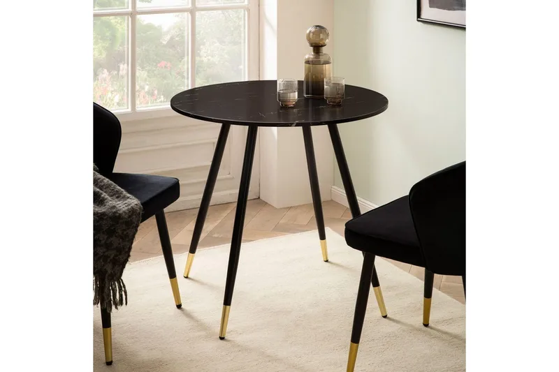 Ruokapöytä Wohnling Pyöreä 75 cm marmorinen ulkonäkö moderni kultaiset jalat Marmori, musta - Marmori, musta - Huonekalut - Pöytä & ruokailuryhmä - Ruokapöydät & keittiön pöydät