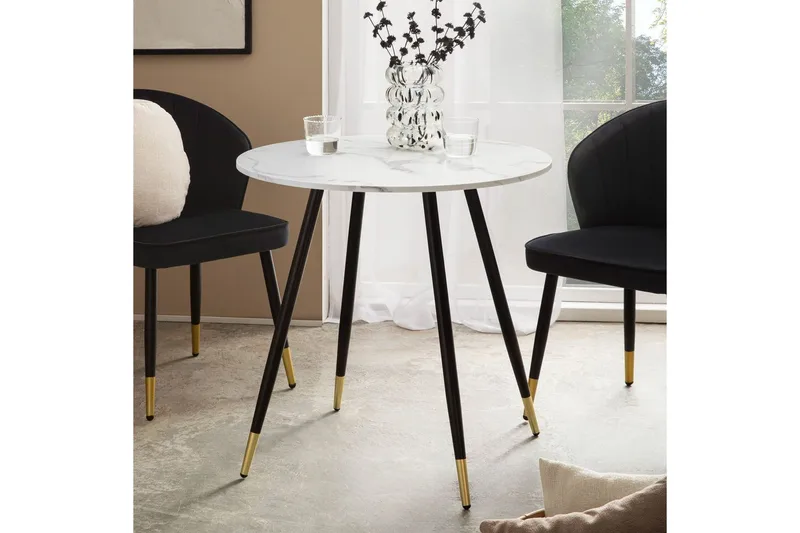 Ruokapöytä Wohnling Pyöreä 75 cm marmorinen ulkonäkö moderni kultaiset jalat Marmori, valkoinen - Marmori, valkoinen - Huonekalut - Pöytä & ruokailuryhmä - Ruokapöydät & keittiön pöydät