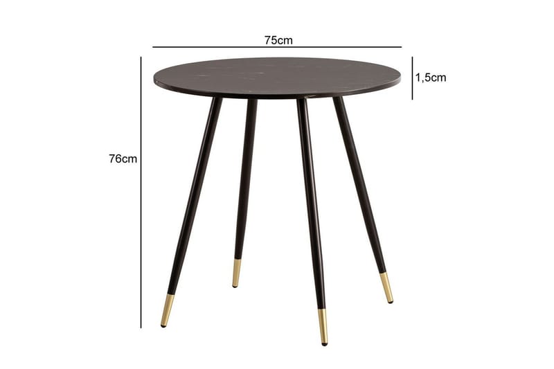 Ruokapöytä Wohnling Pyöreä 75 cm marmorinen ulkonäkö moderni kultaiset jalat Marmori, musta - Marmori, musta - Huonekalut - Pöytä & ruokailuryhmä - Ruokapöydät & keittiön pöydät