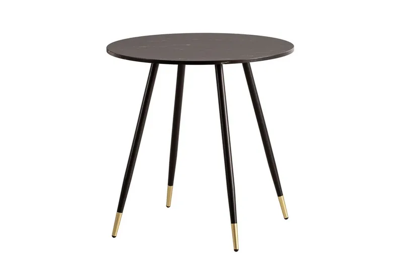 Ruokapöytä Wohnling Pyöreä 75 cm marmorinen ulkonäkö moderni kultaiset jalat Marmori, musta, Marmori, musta